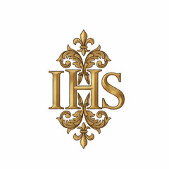 Ornate Golden IHS Monogram with Fleur de Lis Design. © Joi