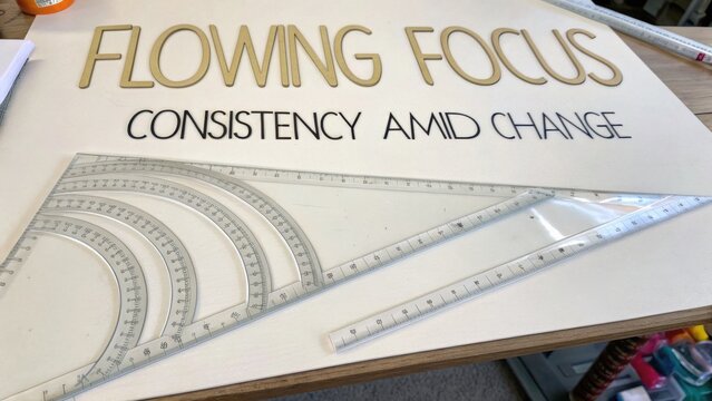 Creative Design Elements Featuring Clear Rulers and Inspirational Quote About Consistency and Change in Modern Workspace