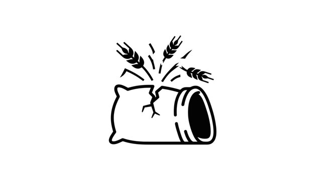 Bag of grain bursting with wheat ears, agriculture symbol