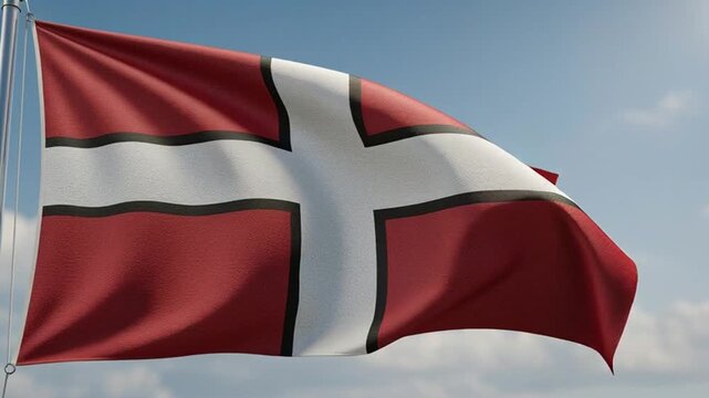 Danish Flag Waving in the Wind Against a Clear Blue Sky.