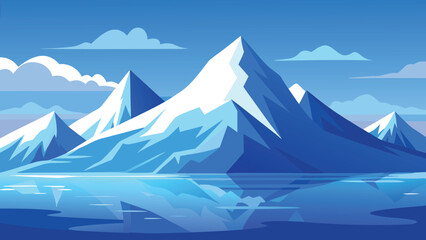 Majestic snow-capped mountains reflected in calm icy water during a clear blue sky day vector illustration © CreativeKamrul