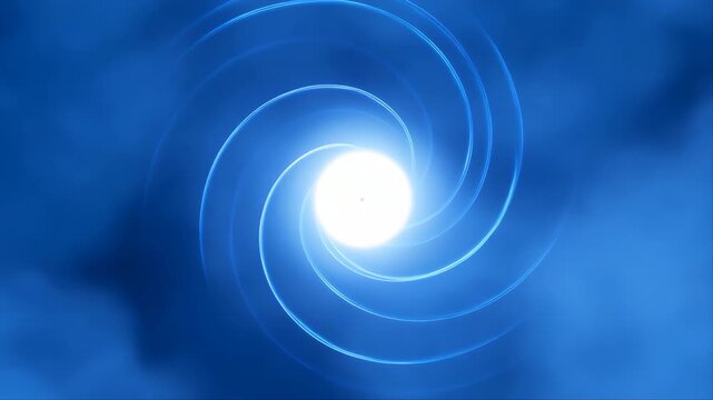 Spiral Galaxy with Bright Central Light in Deep Blue Cosmic Background Featuring Swirling Patterns, Space, Astronomy with Celestial and Nebula