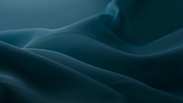 Floating Satin Cloth Simulation with Smooth, Flowing Waves in Dark Blue Color Featuring Abstract Background, Soft Material, Elegant Drape with Luxury