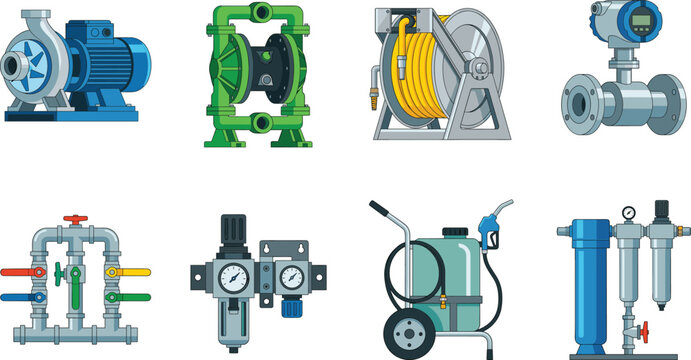 Industrial Equipment Vector Set for Fluid Handling and Process Control SystemsIndustrial Equipment Vector Set for Fluid Handling and Process Control Systems