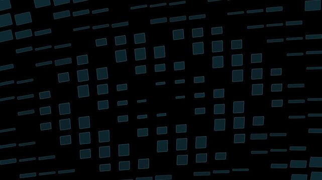 Minimalist computer code data matrix texture with geometric block elements on black backdrop