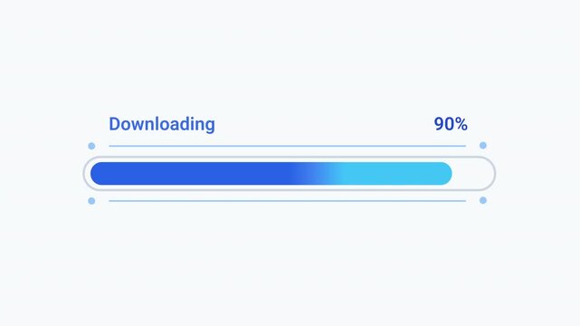 Modern flat vector animation of a rounded downloading progress bar with percentage indicator and loading status. Ideal for user interface, file transfer, software, web applications, and technology pro