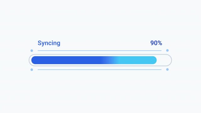 Modern flat vector animation of a rounded syncing progress bar with percentage indicator and loading status. Ideal for user interface, cloud synchronization, software, web applications, and technology
