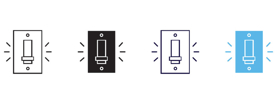 Light switch icon set in different styles with electric lighting electricity