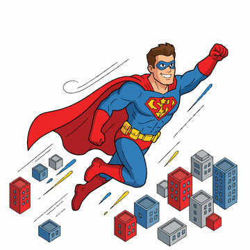 Superman flying through the air fast.