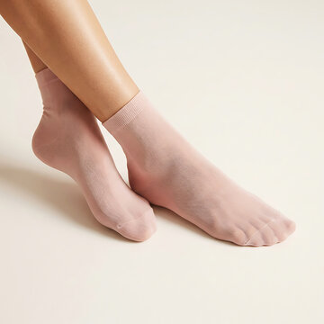 Close-up of feet in pale pink socks