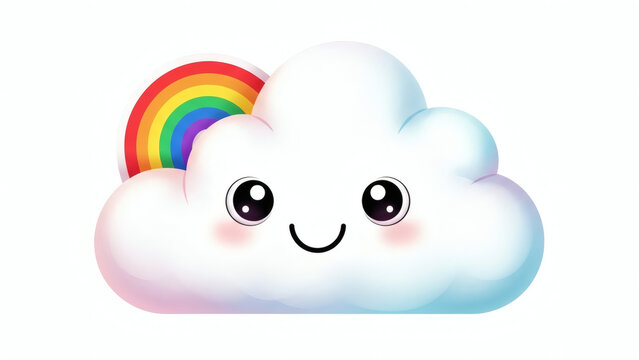 Cute happy cloud vector with rainbow isolated on white background