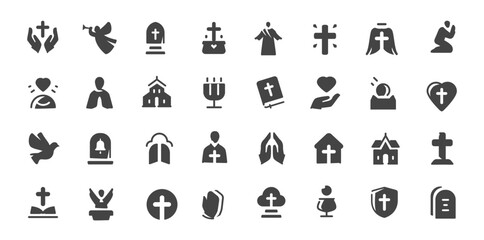 Naklejka premium Christian religion and church icons set vector illustration