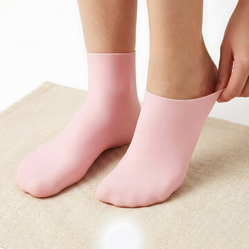 Pink toe socks on feet, close-up