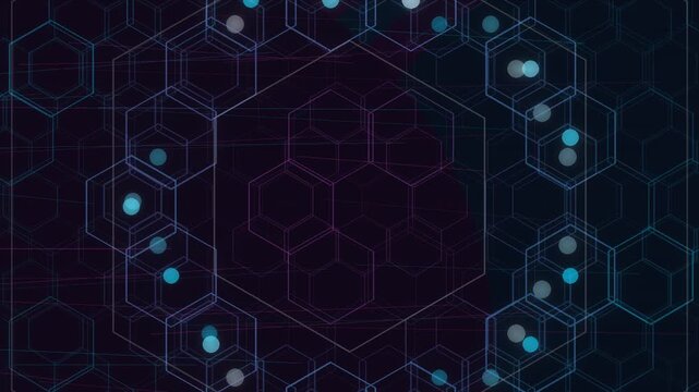 Cyber security blockchain network concept with glowing hexagonal outline pattern
