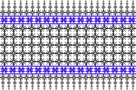 Geometric tribal seamless pattern vector, Black and blue ethnic embroidery fabric background, Hmong style cross stitch ornament wallpaper.
