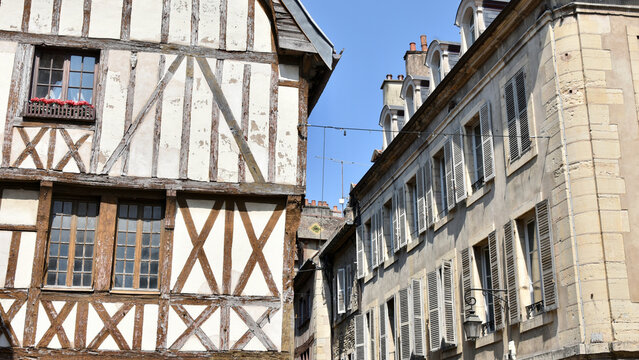 Contrasting Architectural Styles in Dijon France: Half-Timbered and Haussmannian