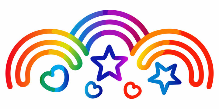 Rainbow scribble loops and star hearts colorful vector illustration