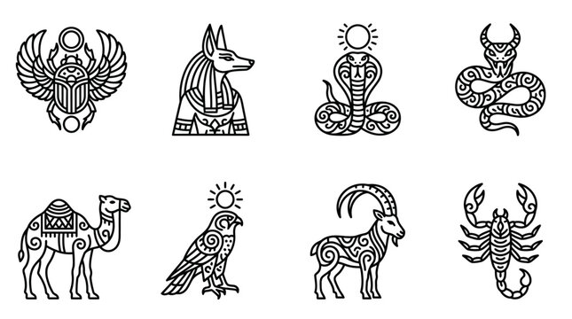 Ancient Egyptian Symbolic Animal Illustrations.