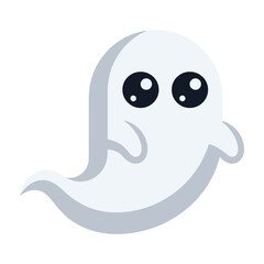 Obraz premium Cute ghost vector illustration with big eyes, friendly white phantom character for Halloween, spooky cartoon spirit icon isolated on white