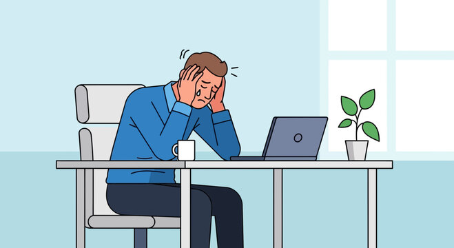 Stressed Businessman At His Desk Faces Difficulties And Mental Distress At Work Or Home