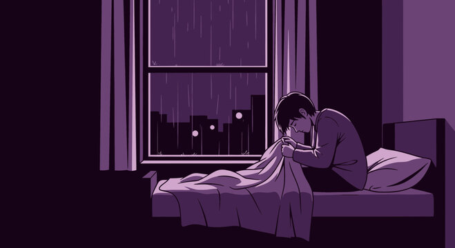 Solitude And Sadness: A Rainy Night View Reflecting Emotional Turmoil and Grief