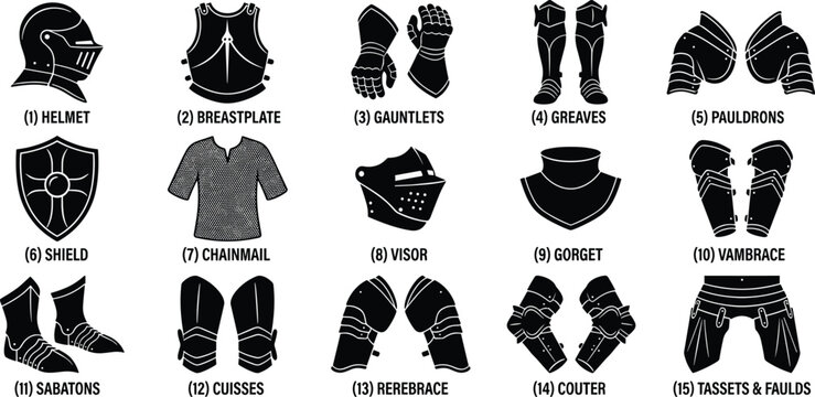 Medieval Knight Armor and Equipment Icon Set