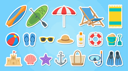 Beach vacation icons on blue background © bahar