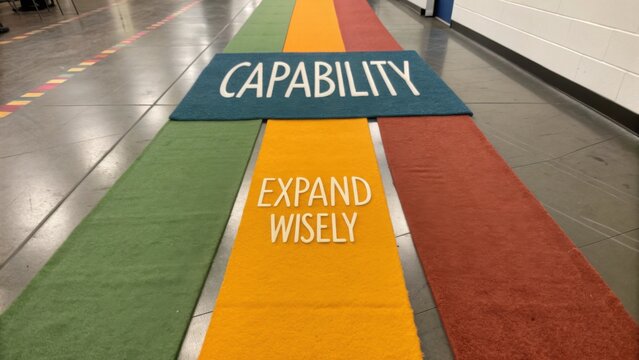 Colorful carpet display with words capability and expand wisely in a modern indoor setting promoting growth and potential