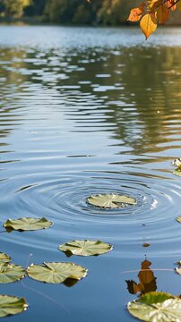 Lily pads on a rippling water surface