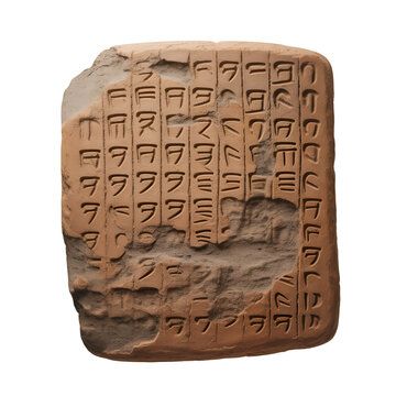 Ancient clay tablet with cuneiform writing from mesopotamia showing old historical symbols isolated on transparent background