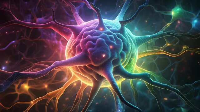 Abstract neuron network with vibrant glowing connections