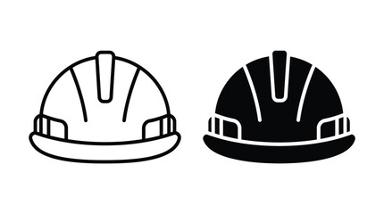Fototapeta premium Two black and white hard hat icons displaying a minimalist style for professional construction safety