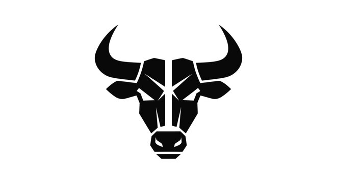 Black Bull Head Silhouette Icon, Strong Power Symbol, Minimalist Vector Art