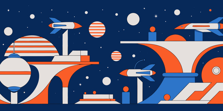 Space station with rockets and planets in the background cosmic background space exploration space travel space shuttle space mission space program space agency space research space science