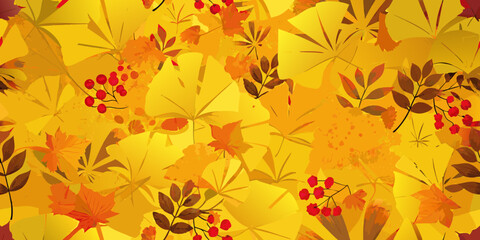 Fototapeta premium Autumn Leaf Pattern With Berries A Repeating Vector Illustration