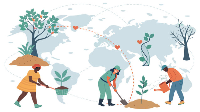 People planting trees around the world for environmental conservation