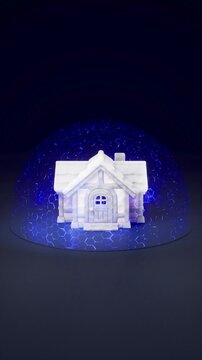 Smart Home Security Concept with Glowing Blue Protection Shield