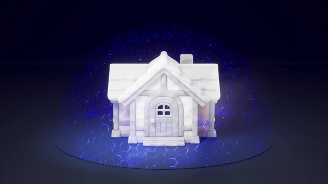 Smart Home Security Concept with Glowing Blue Protection Shield