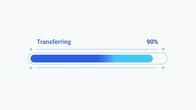 Modern flat vector animation of a rounded transferring progress bar with percentage indicator and loading status. Ideal for file transfer, software, web applications, cloud services, and technology pr