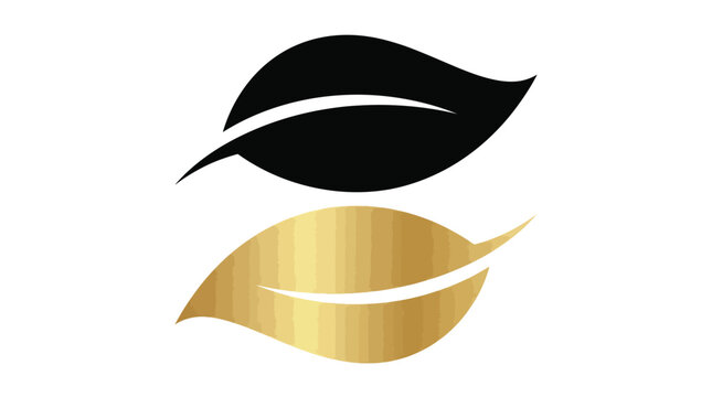 Two elegant black and metallic gold leaves arranged in a minimalist modern vector logo design