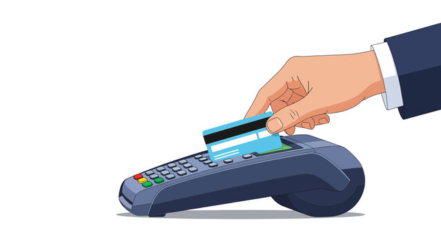 Hand swiping credit card in POS terminal for payment transaction vector illustration