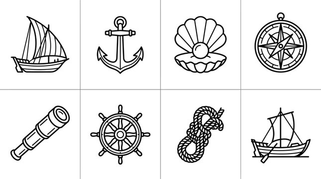 Nautical icons set with ships anchors.