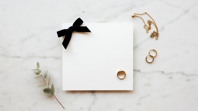 Engagement ring box with gold rings and necklace
