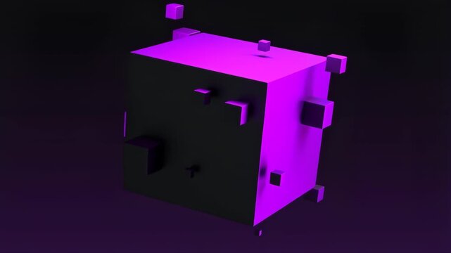 Diamond-Shaped Abstract Tech Logo on Dark Purple Gradient Background with Glowing Edges and 3d Geometric Loop Concept