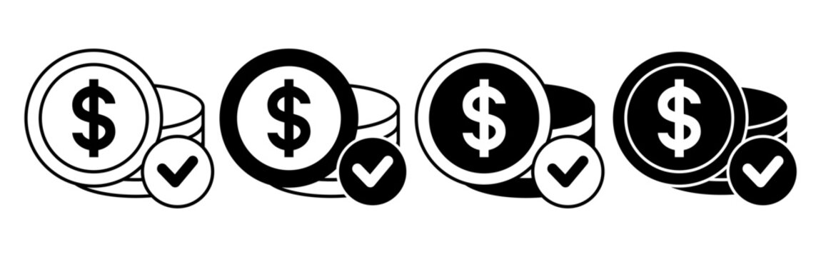 Set of three dollar coin icons with check marks.
