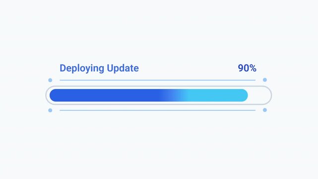 Modern flat vector animation of a rounded deploying update progress bar with percentage indicator and loading status. Ideal for software updates, web applications, system deployment, and technology pr