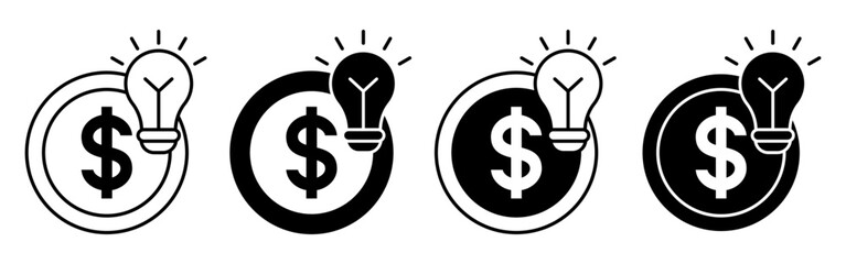 Creative light bulb and dollar sign icons for business ideas. © drawnbybert