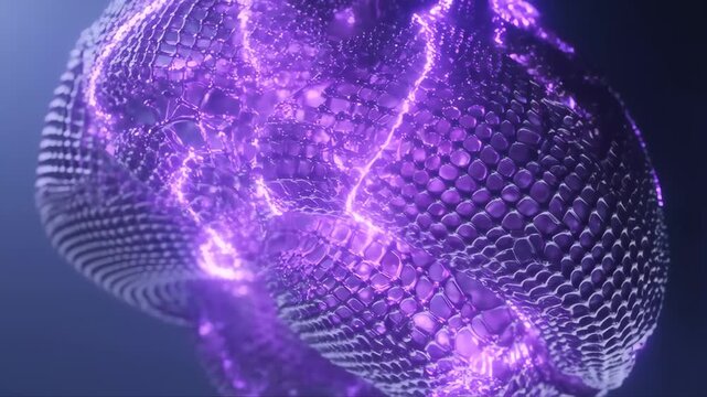 Abstract 3d Concept of a Glowing Purple Brain with a Mesh Network Overlay Featuring 3d, Digital, Futuristic with Technology and Science Elements