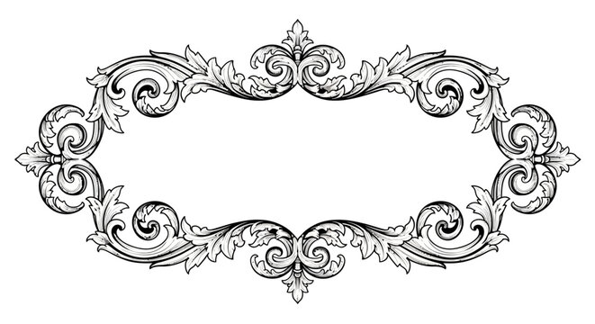 Ornate Vintage Oval Frame with Scrollwork and Leaves - Decorative Element