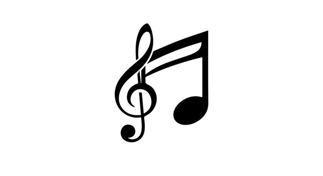 Stylized musical notation icon featuring a treble clef and eighth note graphic.